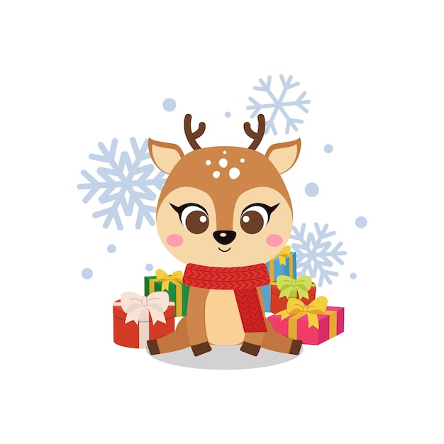 Cute Christmas reindeer with pile of presents