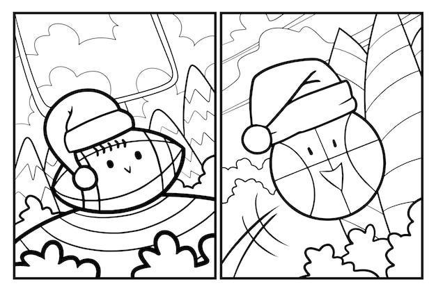 Cute christmas rugby and basket ball coloring pages