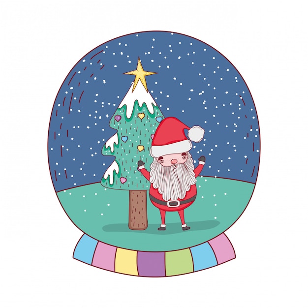 cute christmas santa claus with pine tree