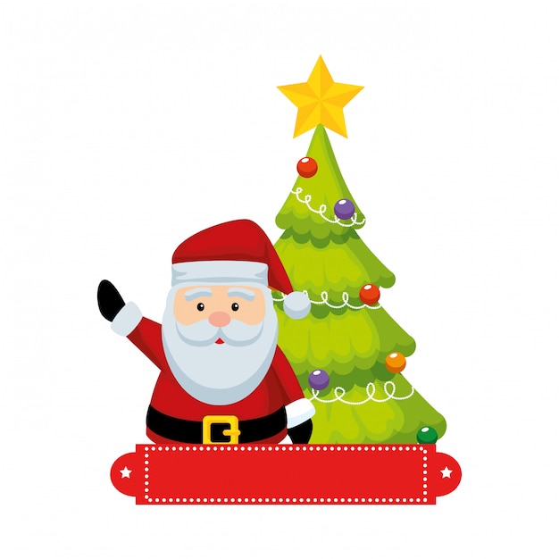 Cute christmas santa claus with pine tree