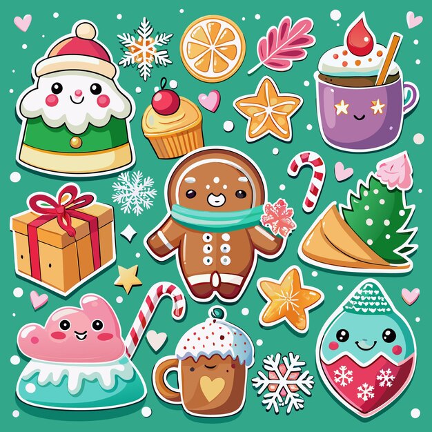 Cute Christmas Stickers with Gingerbread Snowman and More