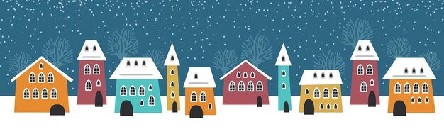 Cute Christmas and winter houses Snowy night