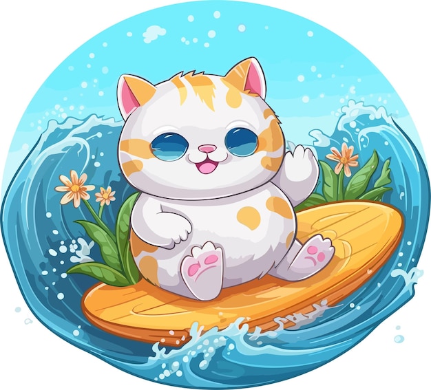 A Cute And Chubby Cat Surfing Tshirt Design Vector illustration