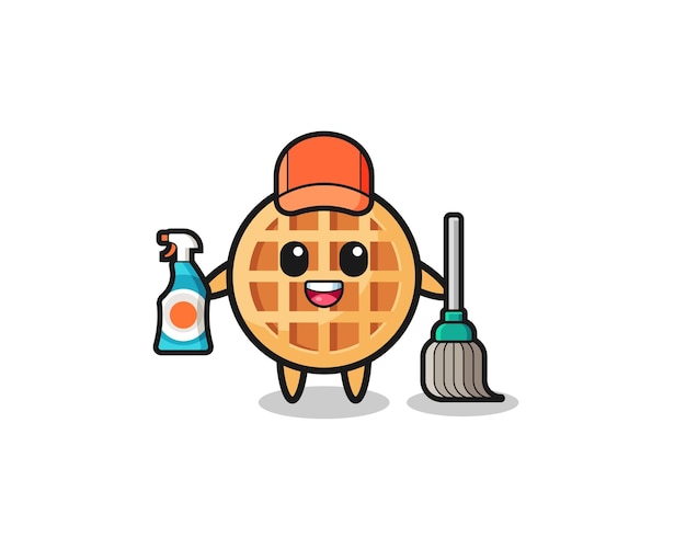 Cute circle waffle character as cleaning services mascot cute design