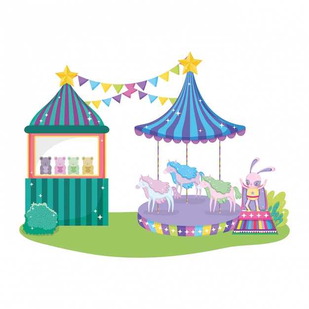 Cute circus rabbit with layer and kiosk