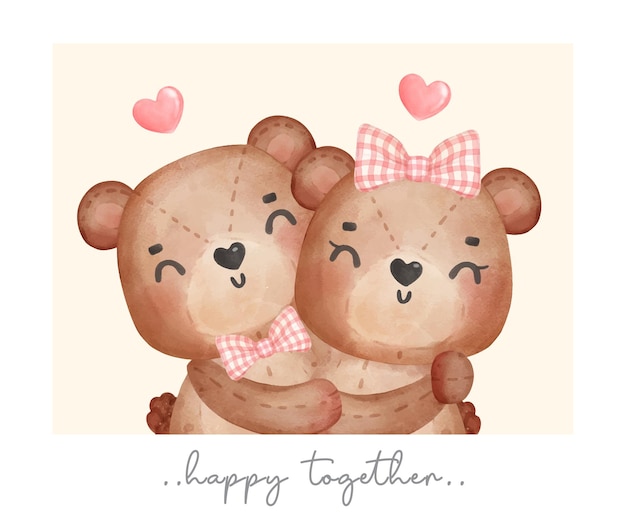 Cute classic couple brown teddy bears happy hug in photo my teddy bear Happy Valentine adorable