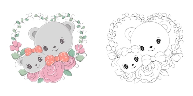 Cute Clipart Bear Illustration and For Coloring Page.  Cartoon Animal Illustration