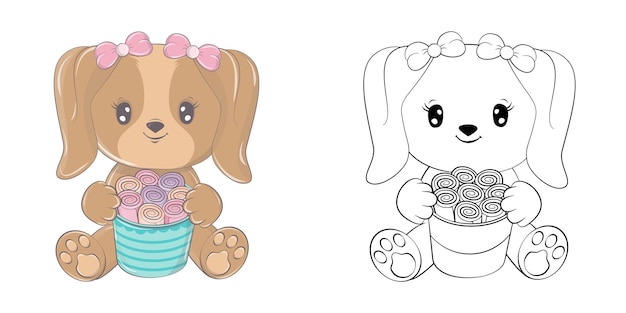 Cute Clipart Dog Illustration and For Coloring Page.  Cartoon Animal Illustration with Rolled Ice