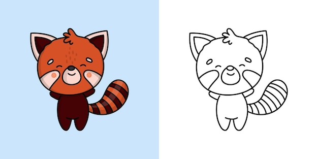 Cute Clipart Red Panda Illustration and For Coloring Page. Cartoon Clip Art Animal. Vector Illustrat