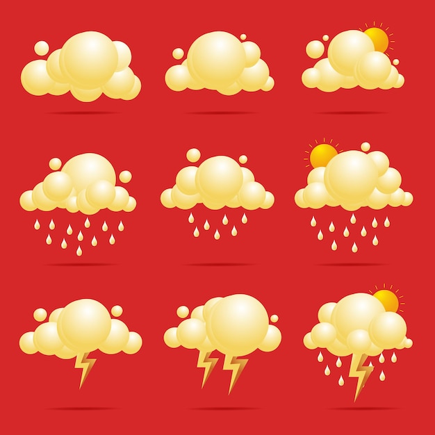 cute cloud rainy thunder 3d drawing cartoon vector illustration