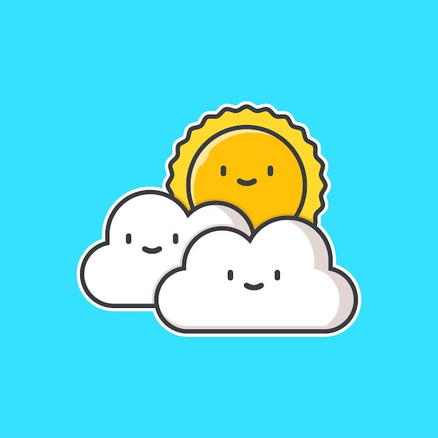 Cute cloud and sun cartoon vector icon illustration isolated object