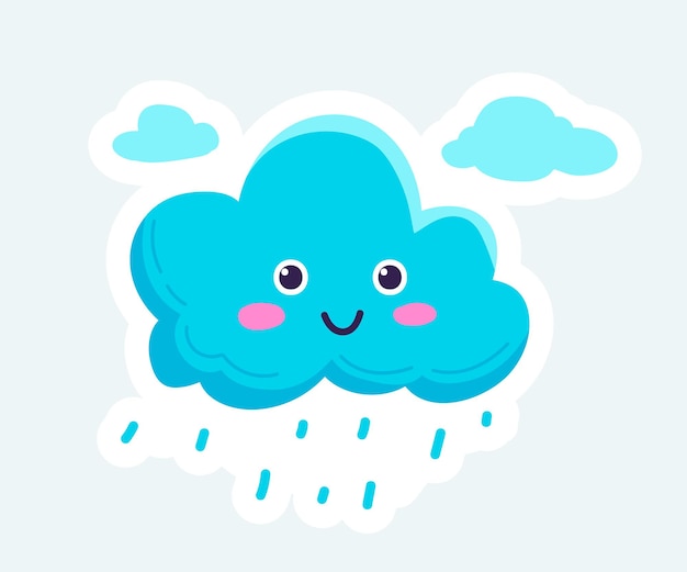 Cute cloud with smiling face and raindrops Spring nature season