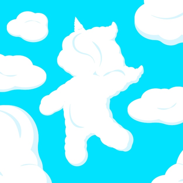 Cute clouds in the shape of unicorns on a blue sky.