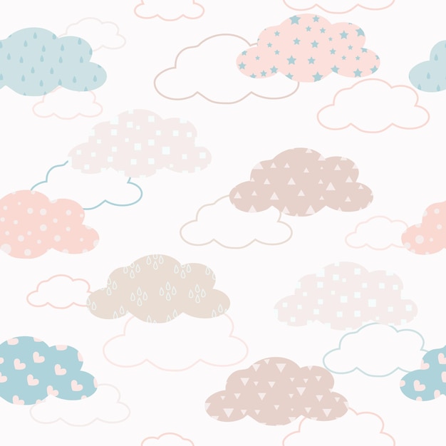 Cute cloudy seamless pattern. Vector illustration. Pastel color collection. Design for textile, wrap