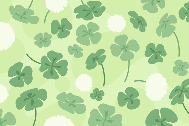 Cute Clover and Flower Pattern Digital Drawing Illustration in Green