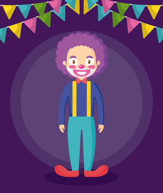 Cute clown of circus and garlands hanging