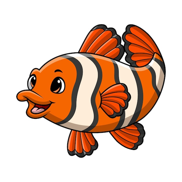 Cute clown fish cartoon on white background