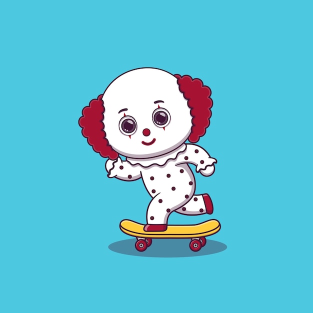 cute clown playing skateboard cartoon