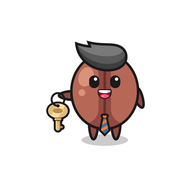 Vector cute coffee bean as a real estate agent mascot , cute design