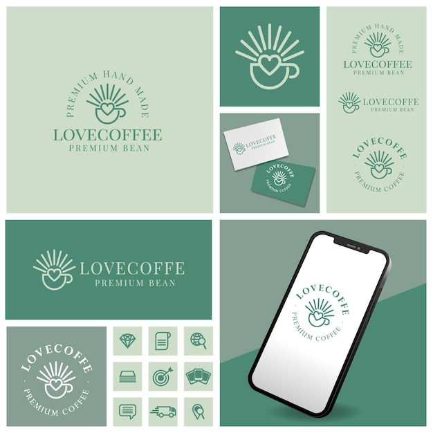 CUTE COFFEE CAFE VECTOR PROFESSIONAL LOGO WITH ICON SET