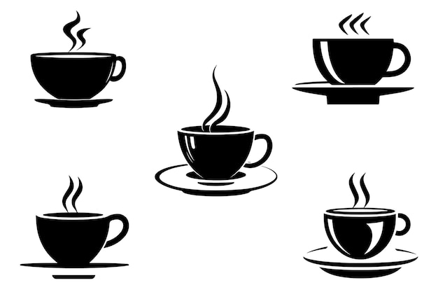 Cute Coffee Cup Icon Set Outline Silhouette Icons In White Background