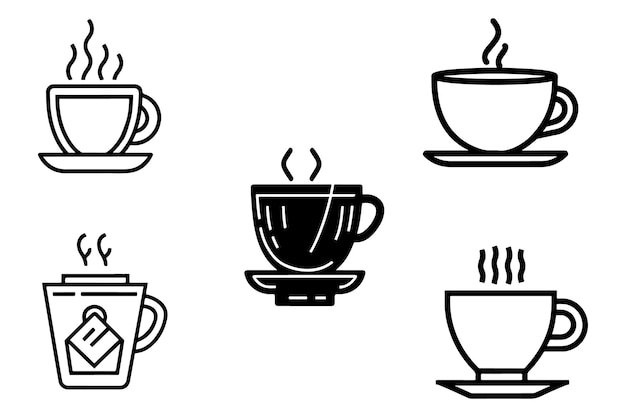 Cute Coffee Cup Icon Set Outline Silhouette Icons In White Background