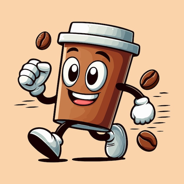 Vector a cute coffee cup mascot cartoon character running illustration