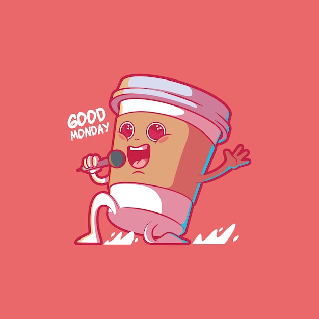 Cute Coffee Cup singing vector illustration Motivation funny inspiration design concept