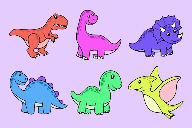 Cute Collection Dino Fossil Dinosaurs Baby kids Animal Cartoon Doodle Funny Clipart