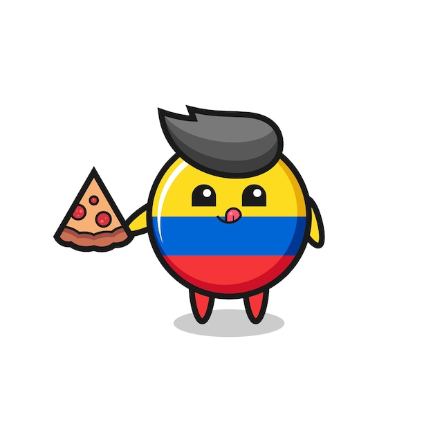 Cute colombia flag badge cartoon eating pizza