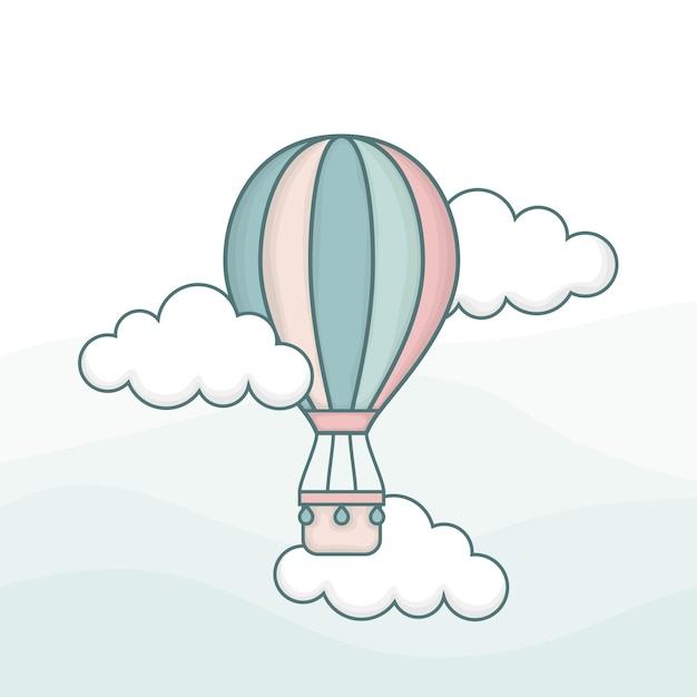 Cute colorful of air balloon in cartoon concept design for children or baby template