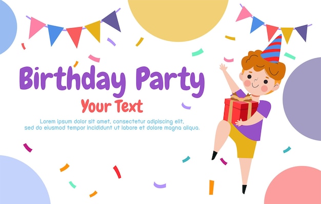 Cute Colorful Birthday Party Card Template banner, cute children and Happy Birthday card advertising