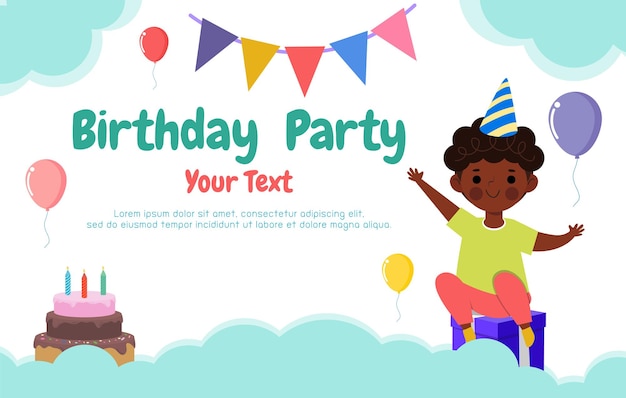 Cute Colorful Birthday Party Card Template banner, cute children and Happy Birthday card advertising