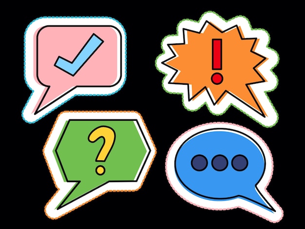 Cute colorful cartoon speech balloons or bubbles stickers