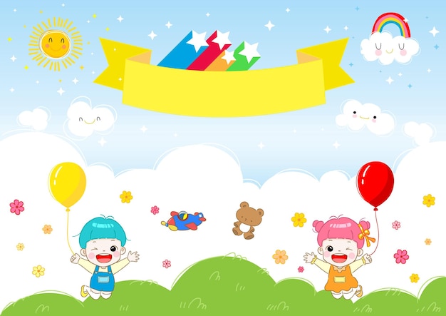 Cute and colorful design illustration with happy children