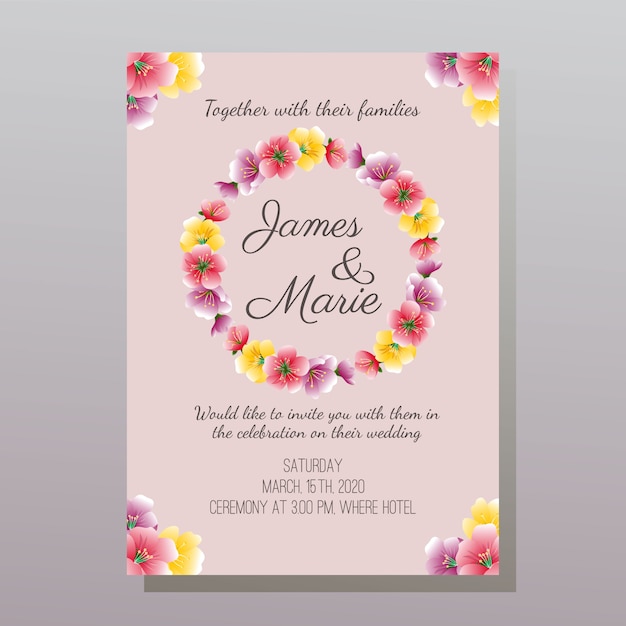 Cute colorful flower wedding invitation