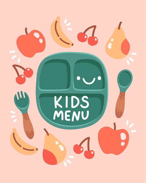 Cute colorful kids meal menu design vector illustration