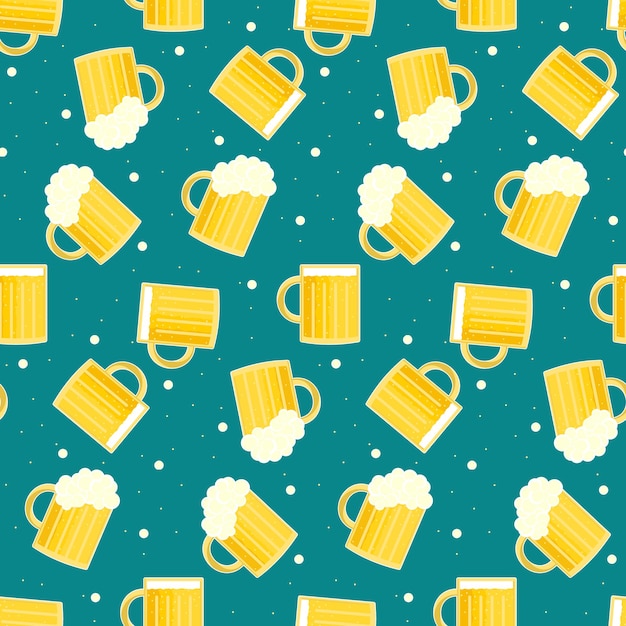 Cute colorful oktoberfest seamless pattern with tasty beer pints