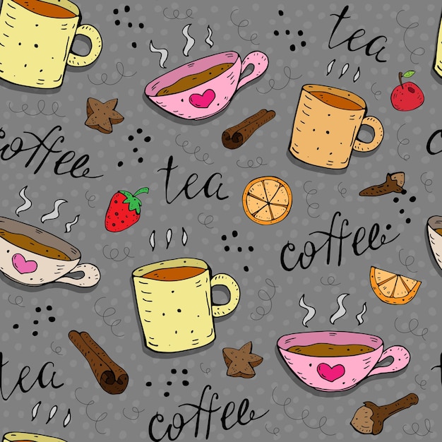 Cute colorful pattern with coffee, tea