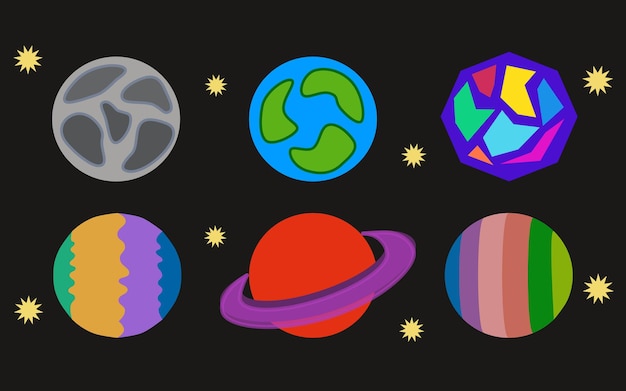 Cute colorful planets galaxy illustration vector