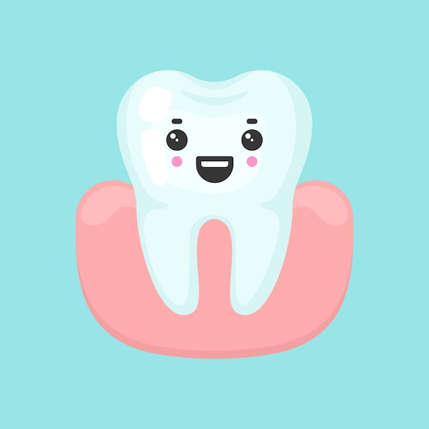 Cute colorful tooth in gum vector illustration with happy emotion