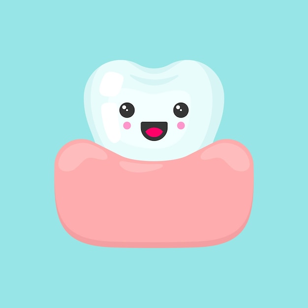 Cute colorful tooth in gum vector illustration with happy emotion