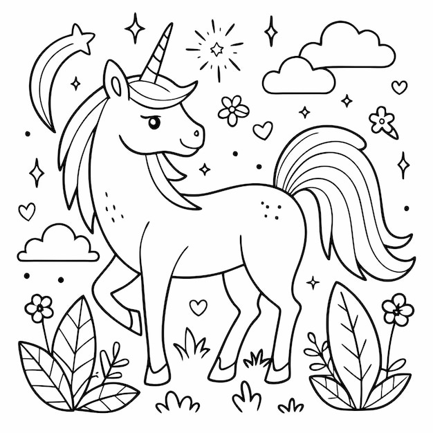 Cute coloring book with unicorn