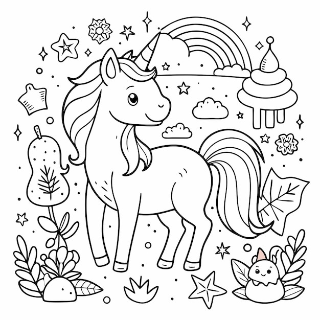 Cute coloring book with unicorn