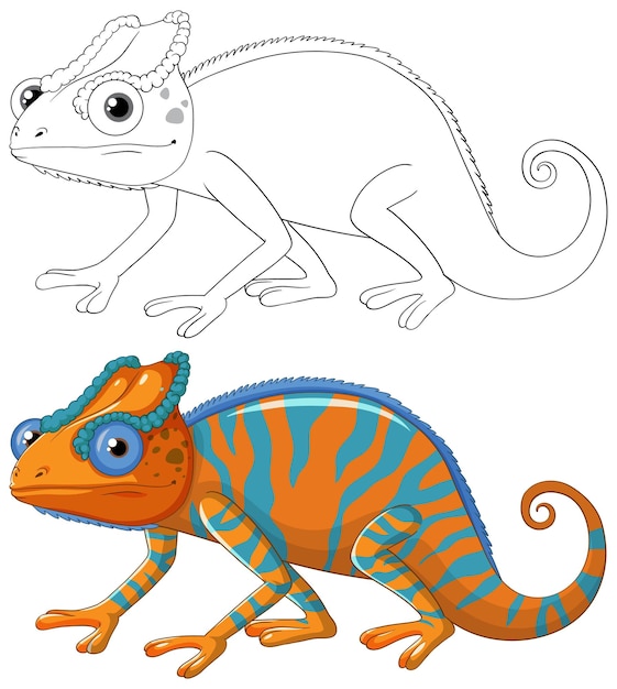 Cute colourful chameleon cartoon isolated doodle