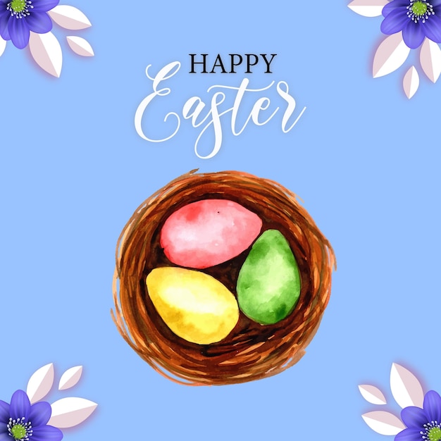 Cute Colourful Happy Easter Sale Poster Banner Blue Green Background with Eggs Free Vector