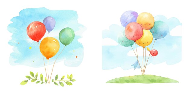 Vector cute colourfull ballons watercolor vector illustration 9