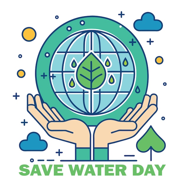 Cute Comic Style Water Drop Vector illustration Save Water Save Earth Day illustration