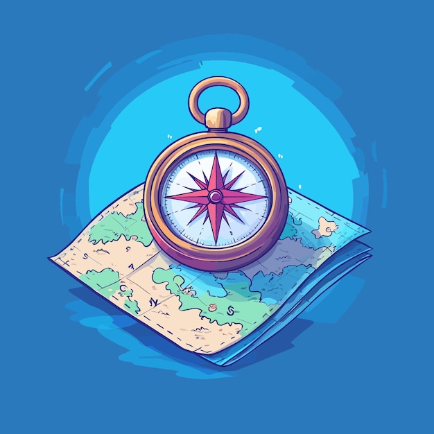 Vector cute compass rose on map cartoon vector icon