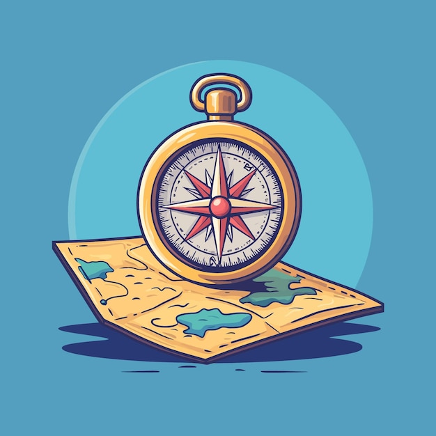 Vector cute compass rose on map cartoon vector icon